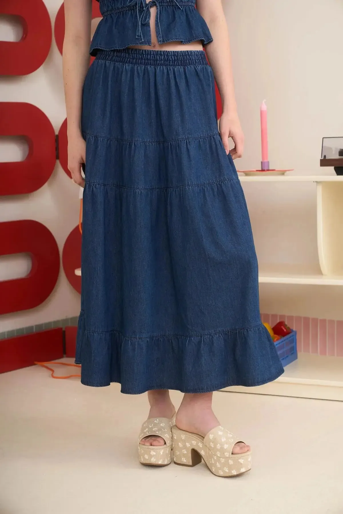 Blu Pepper Not My First Rodeo Skirt – Tiered Denim Midi Skirt