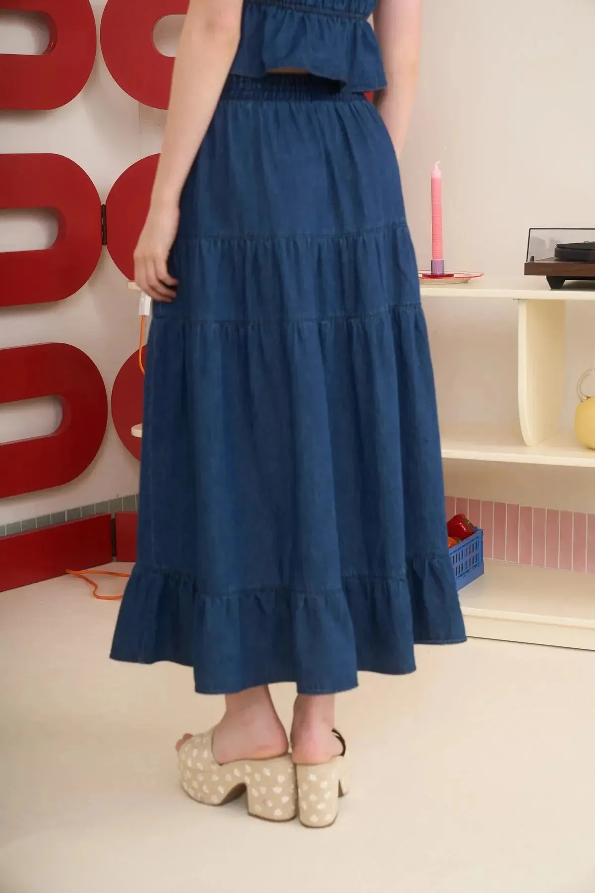 Blu Pepper Not My First Rodeo Skirt – Tiered Denim Midi Skirt
