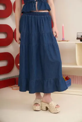 Blu Pepper Not My First Rodeo Skirt – Tiered Denim Midi Skirt