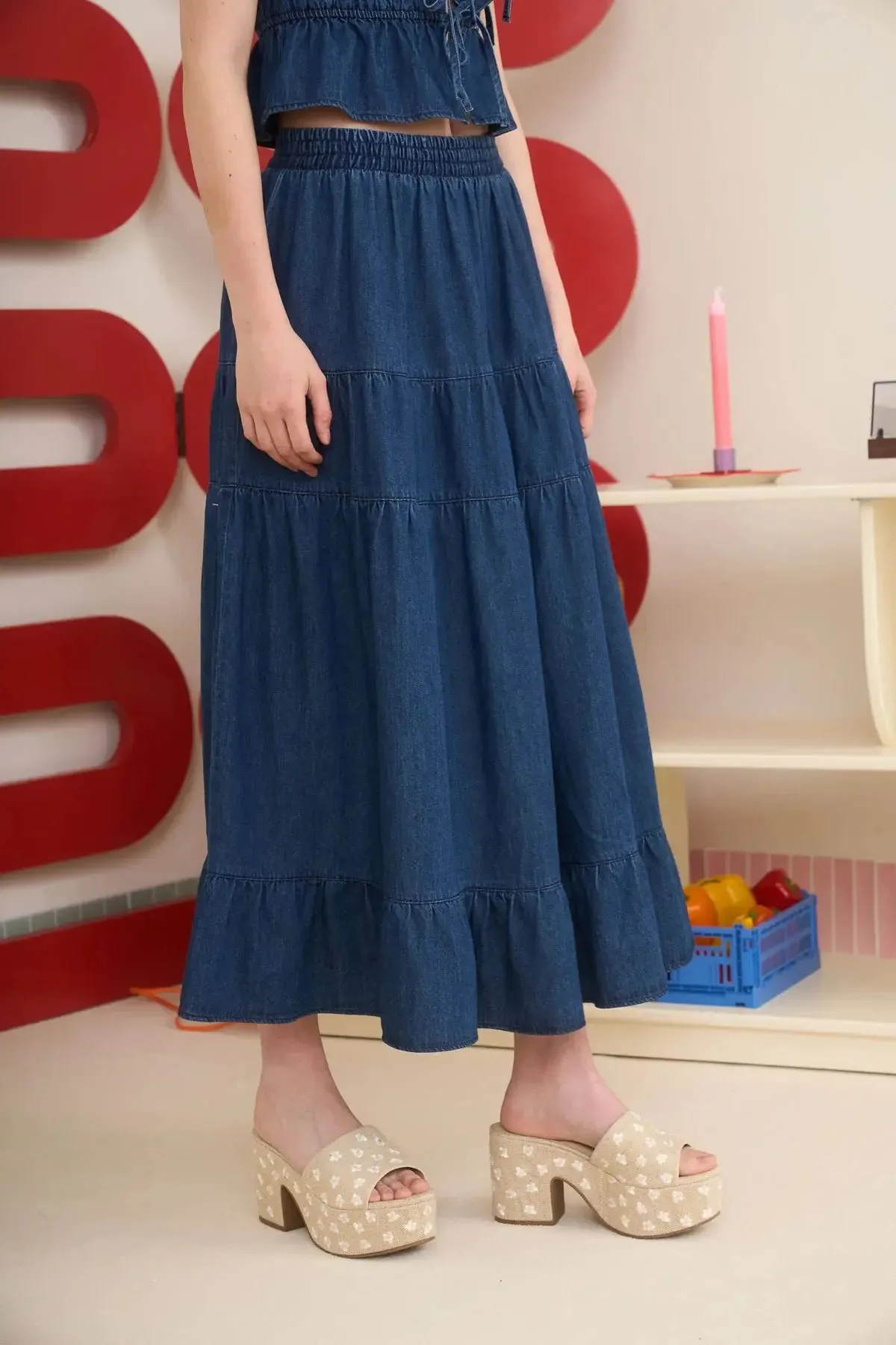Blu Pepper Not My First Rodeo Skirt – Tiered Denim Midi Skirt