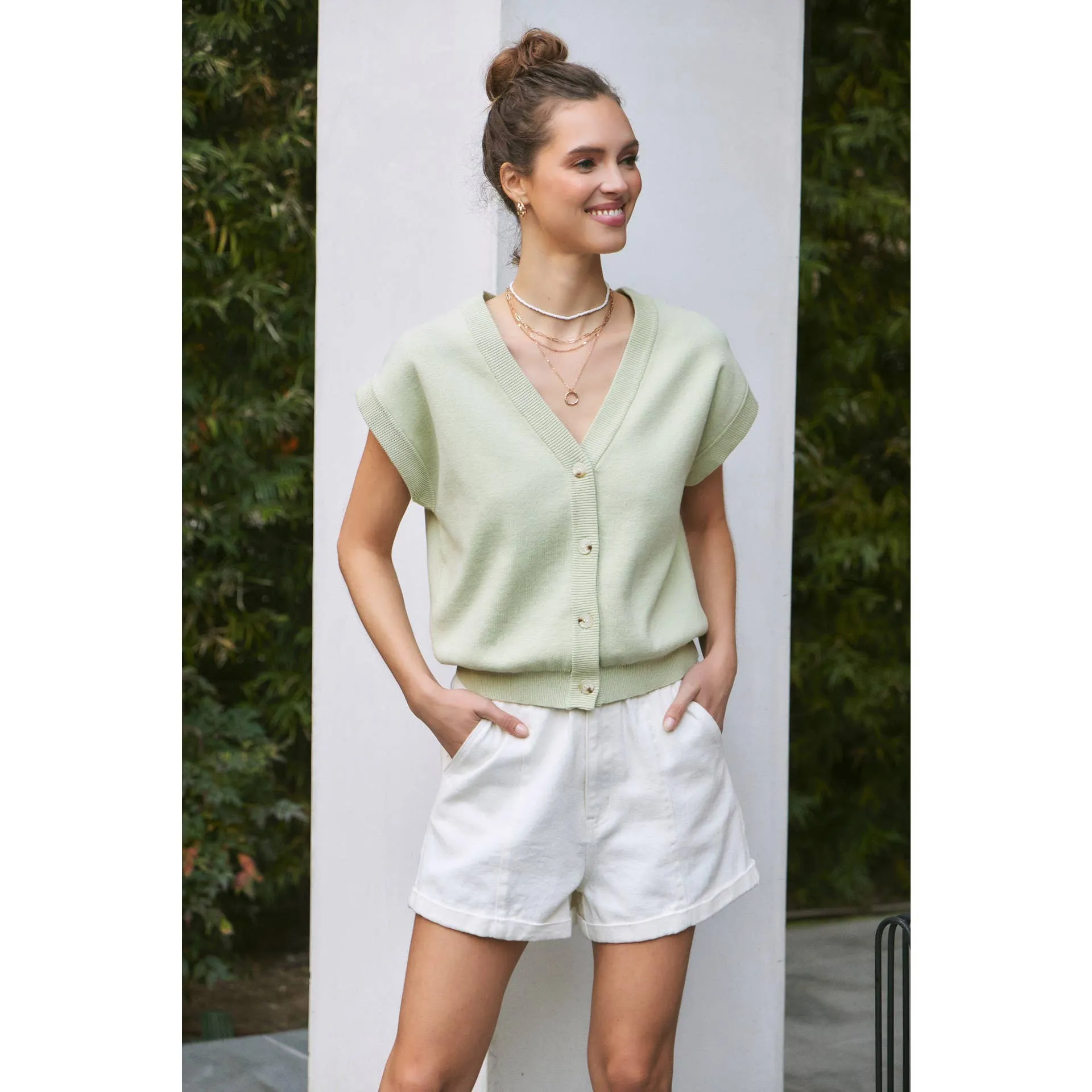 Button Down Sweater Vest Cardigan