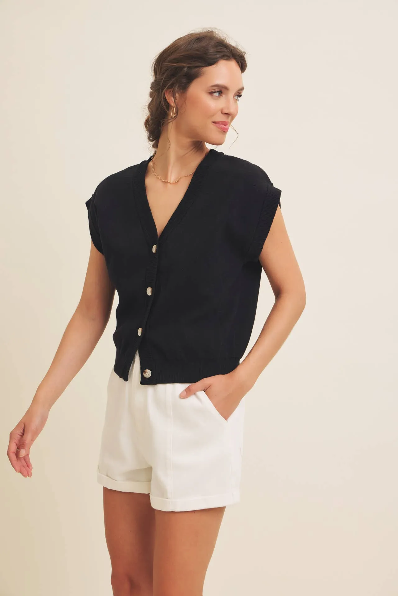 Button Down Sweater Vest Cardigan