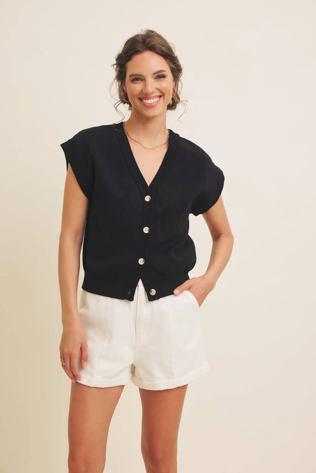 Button Down Sweater Vest Cardigan