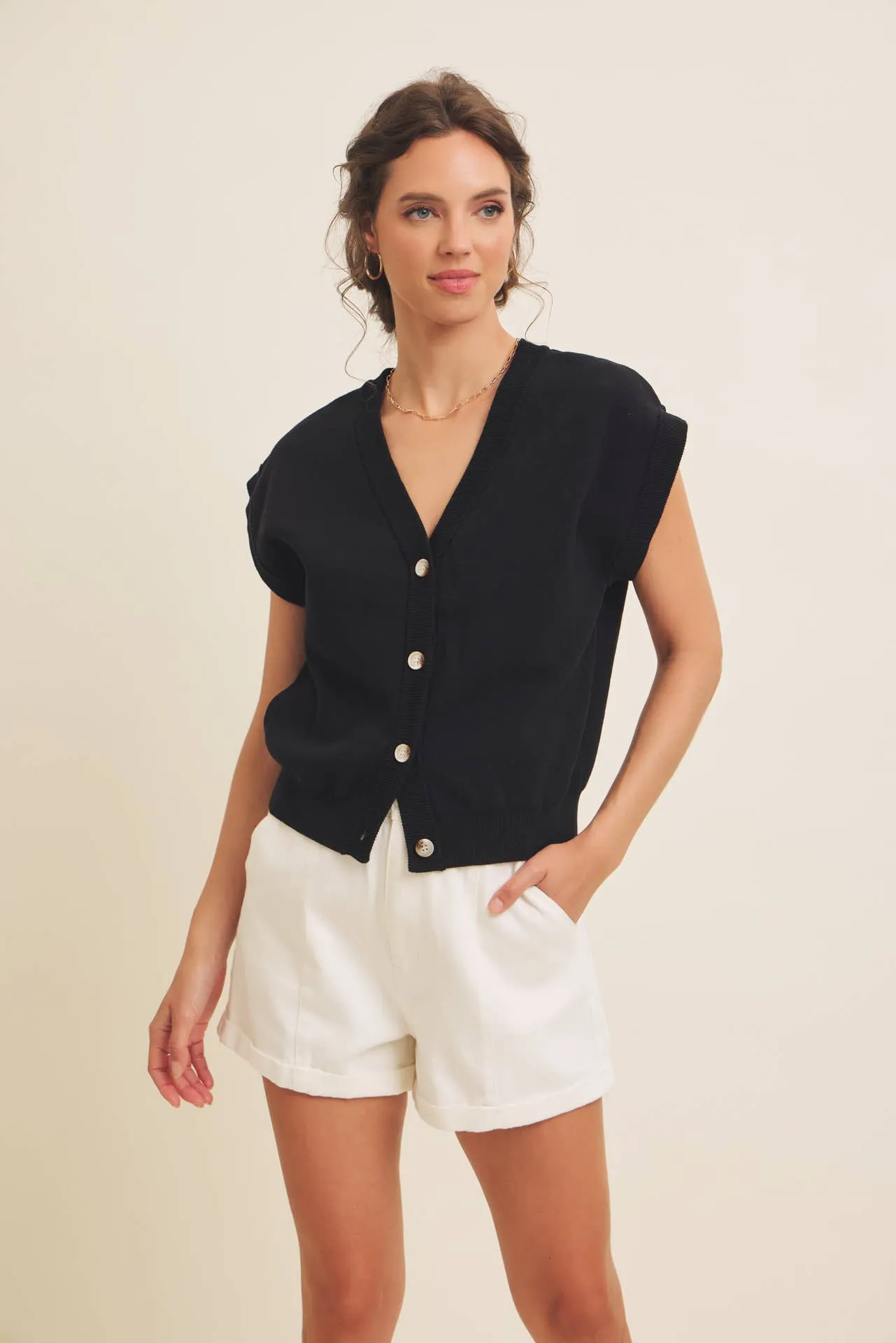 Button Down Sweater Vest Cardigan