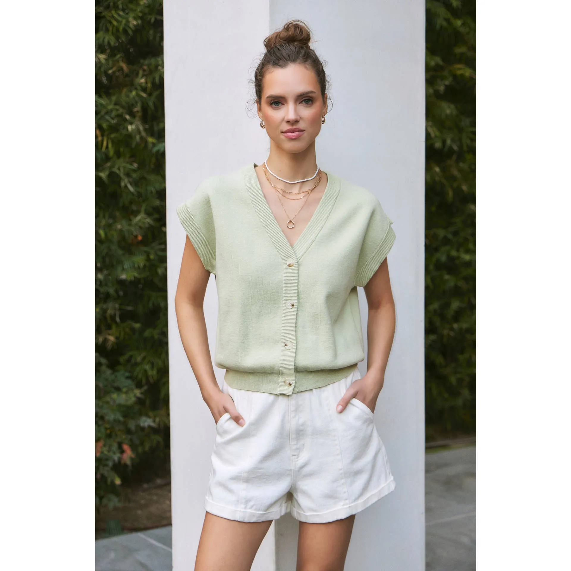 Button Down Sweater Vest Cardigan