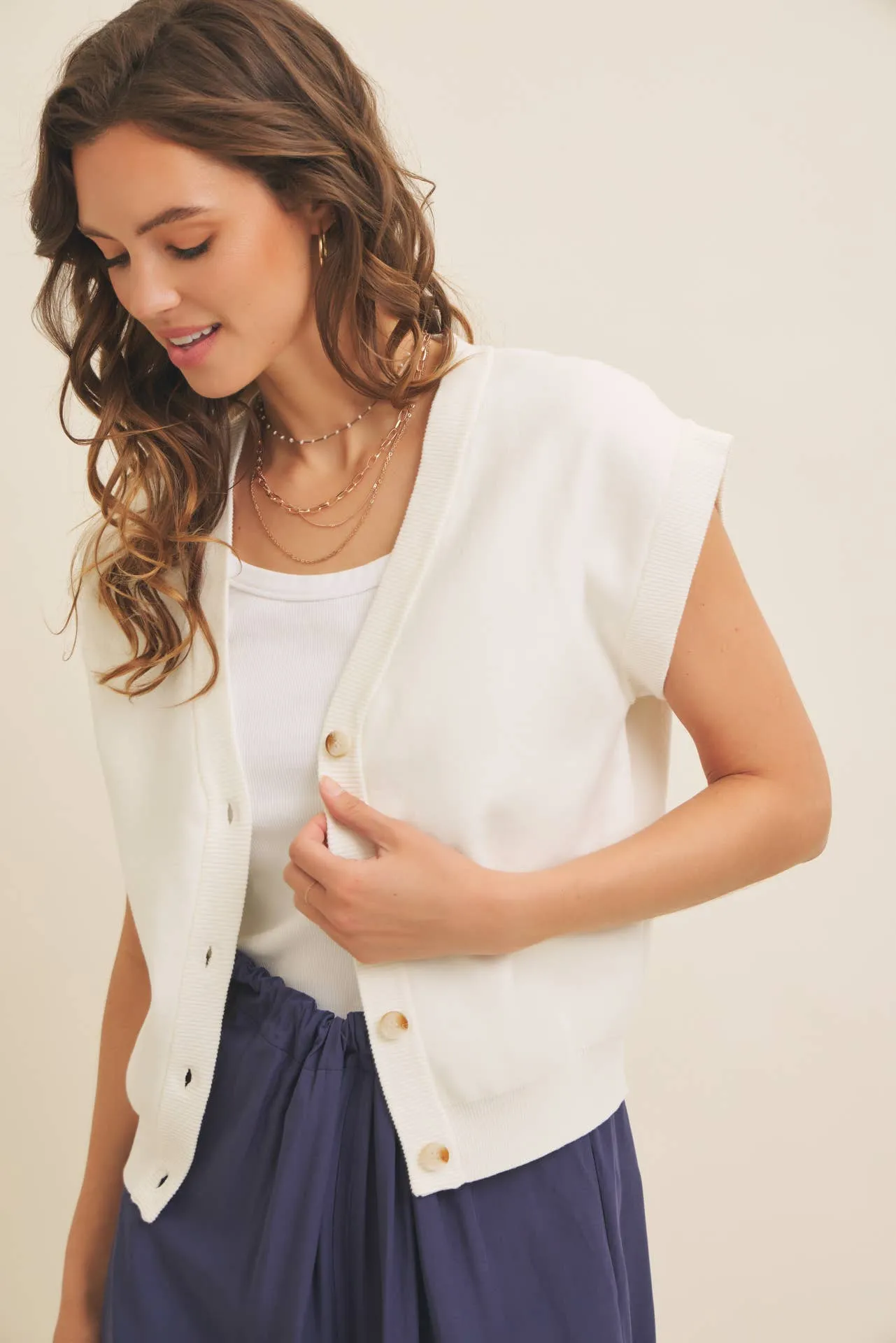 Button Down Sweater Vest Cardigan