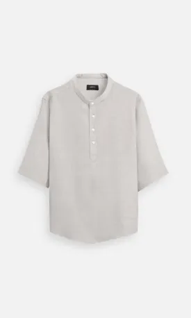 Classic Beige Pure Linen Kurta Style Shirt for Unisex - AddysForMen