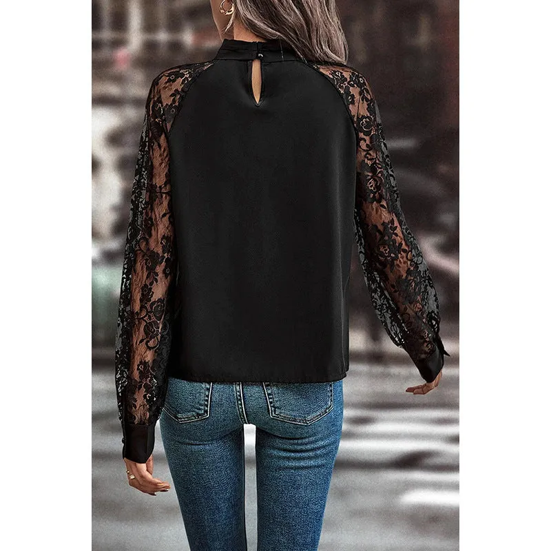 Fashion Lace Stitching Long-Sleeved Shirt