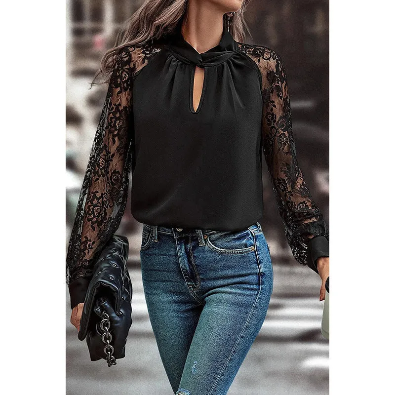 Fashion Lace Stitching Long-Sleeved Shirt