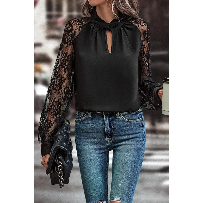 Fashion Lace Stitching Long-Sleeved Shirt