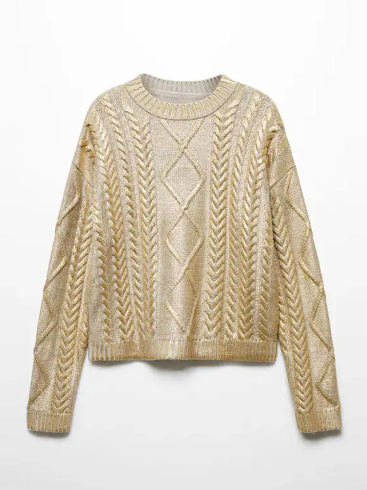 Fashion Metal Rib Twisted Pullover Sweater