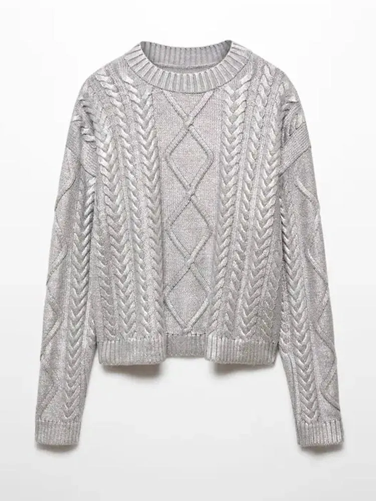 Fashion Metal Rib Twisted Pullover Sweater