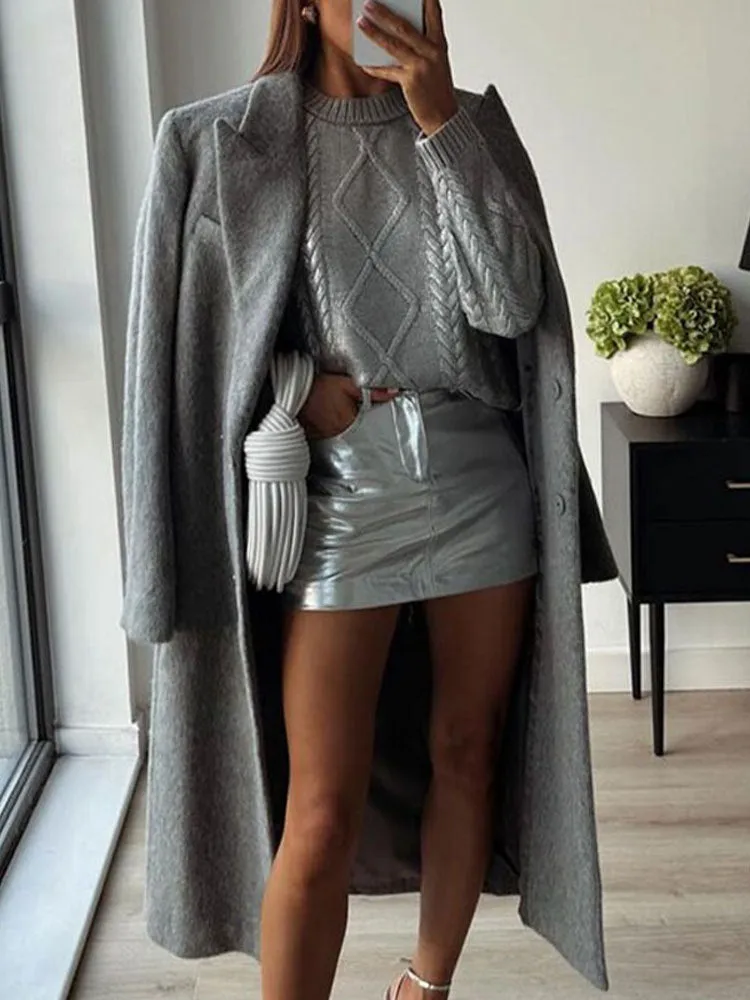 Fashion Metal Rib Twisted Pullover Sweater
