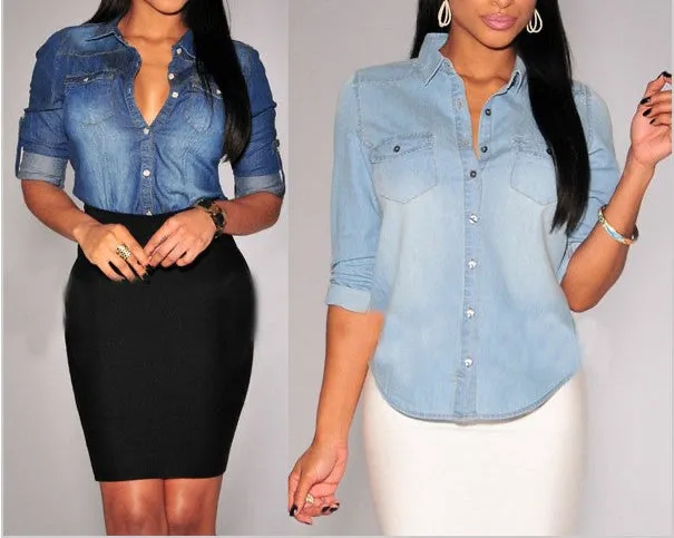 Fashion Vintage Washed Denim Shirt