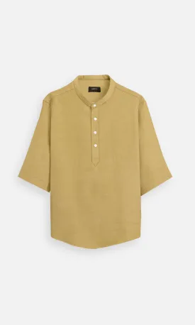 Golden Mustard Plain Regular Pure Linen Kurta Style Shirt - AddysForMen