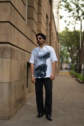 Grayscale Flow Unisex Digital Printed Pure Linen Short Sleeve Shirt - AddysForMen