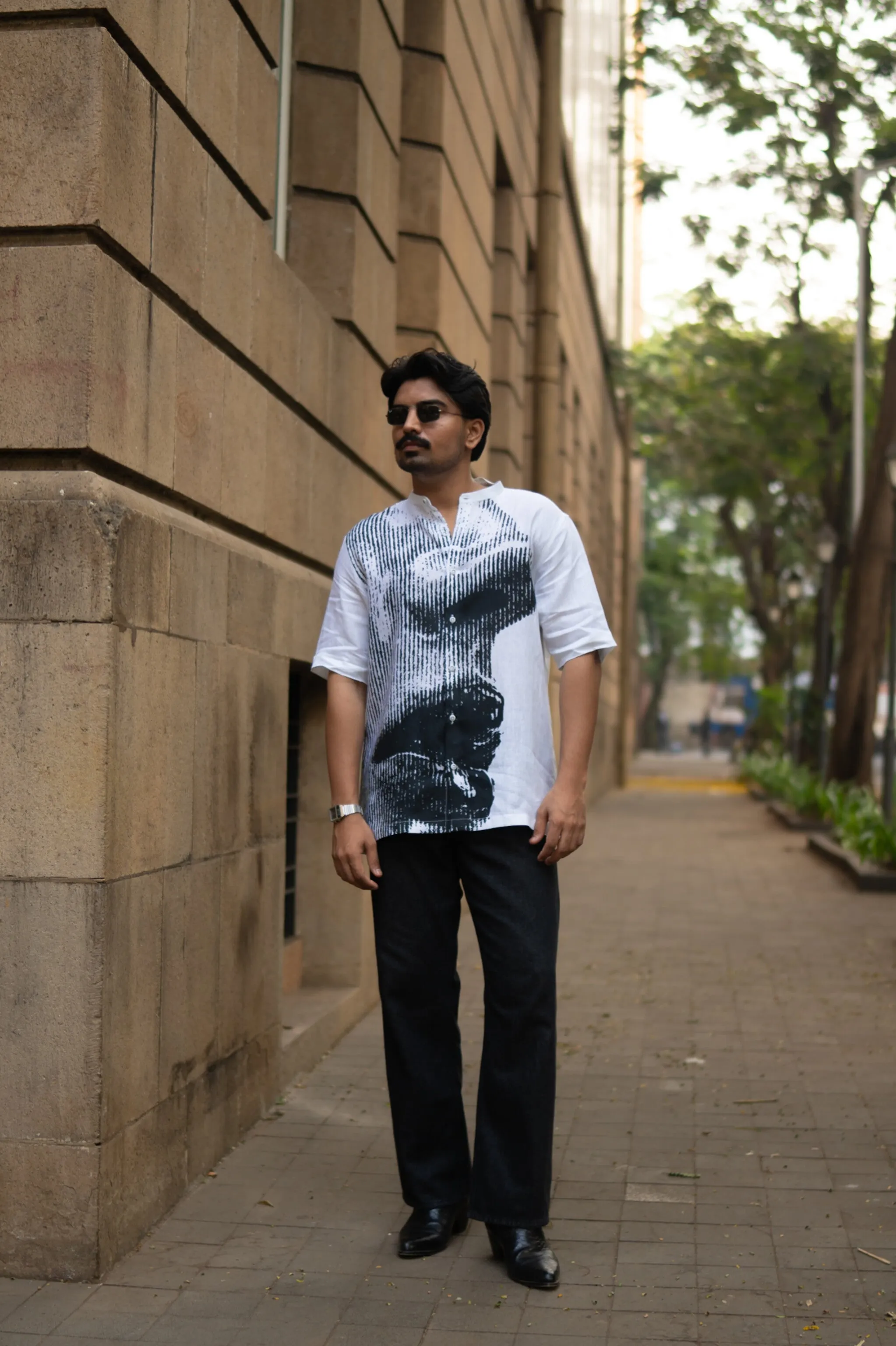 Grayscale Flow Unisex Digital Printed Pure Linen Short Sleeve Shirt - AddysForMen