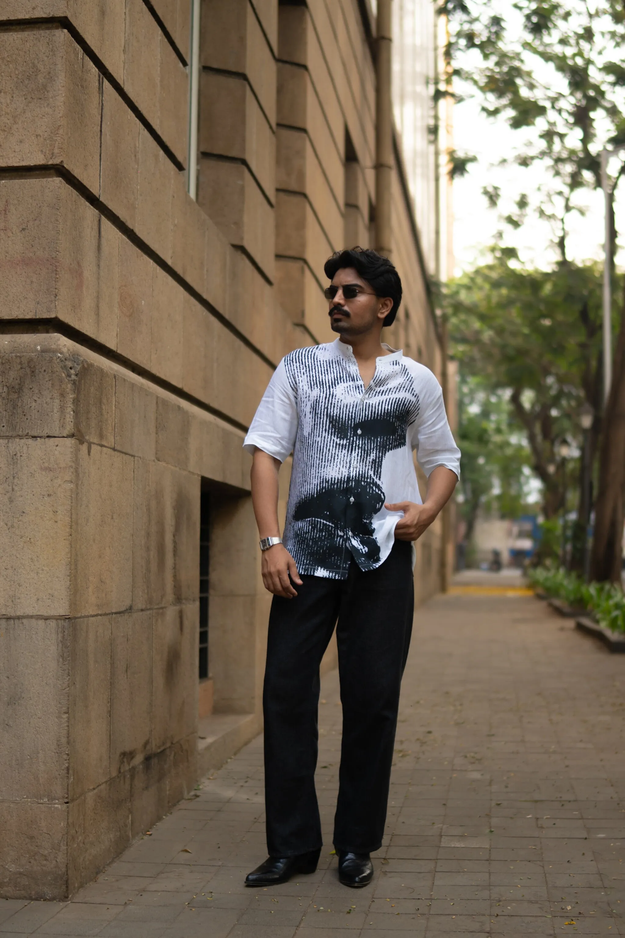 Grayscale Flow Unisex Digital Printed Pure Linen Short Sleeve Shirt - AddysForMen