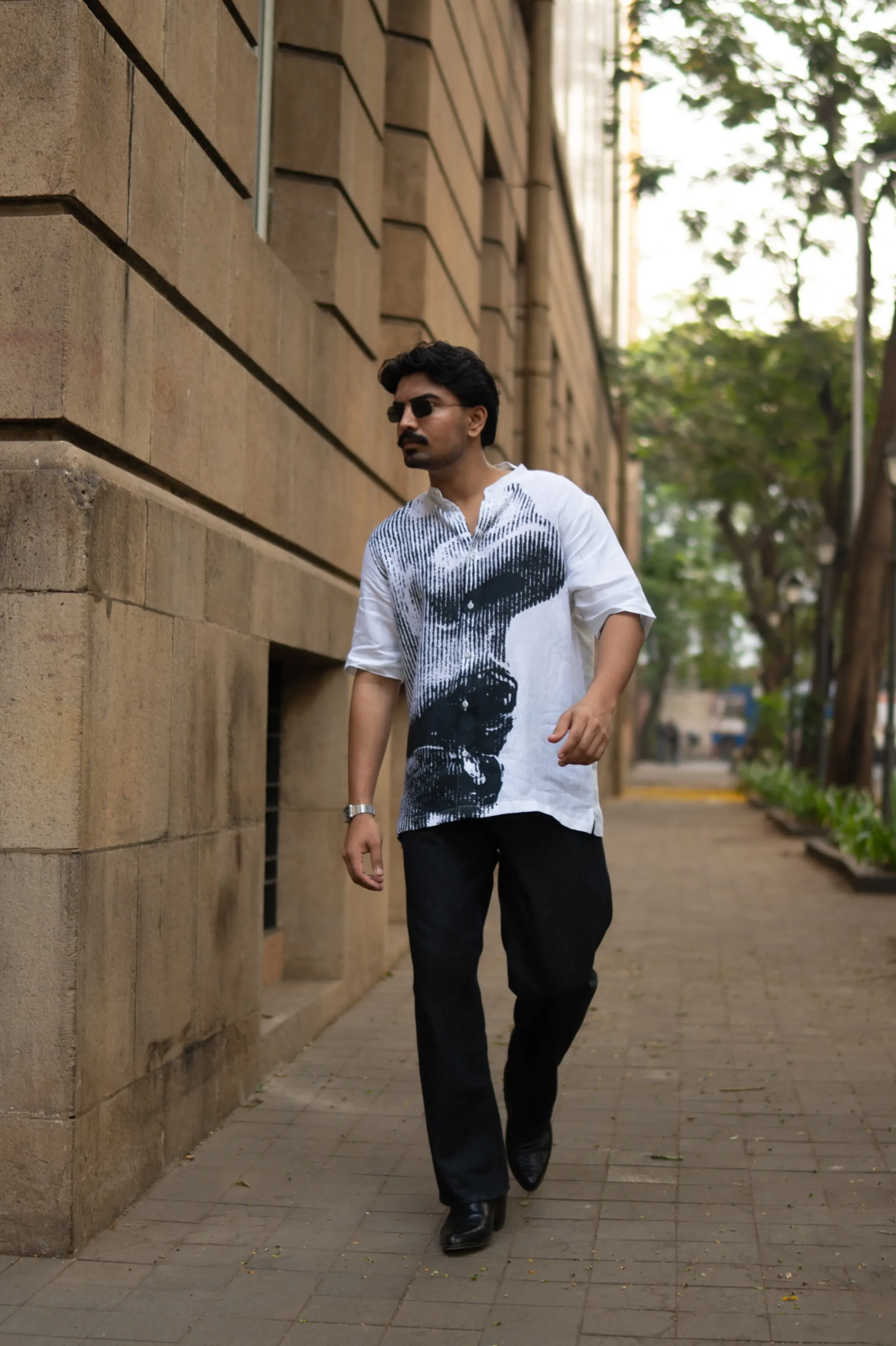 Grayscale Flow Unisex Digital Printed Pure Linen Short Sleeve Shirt - AddysForMen