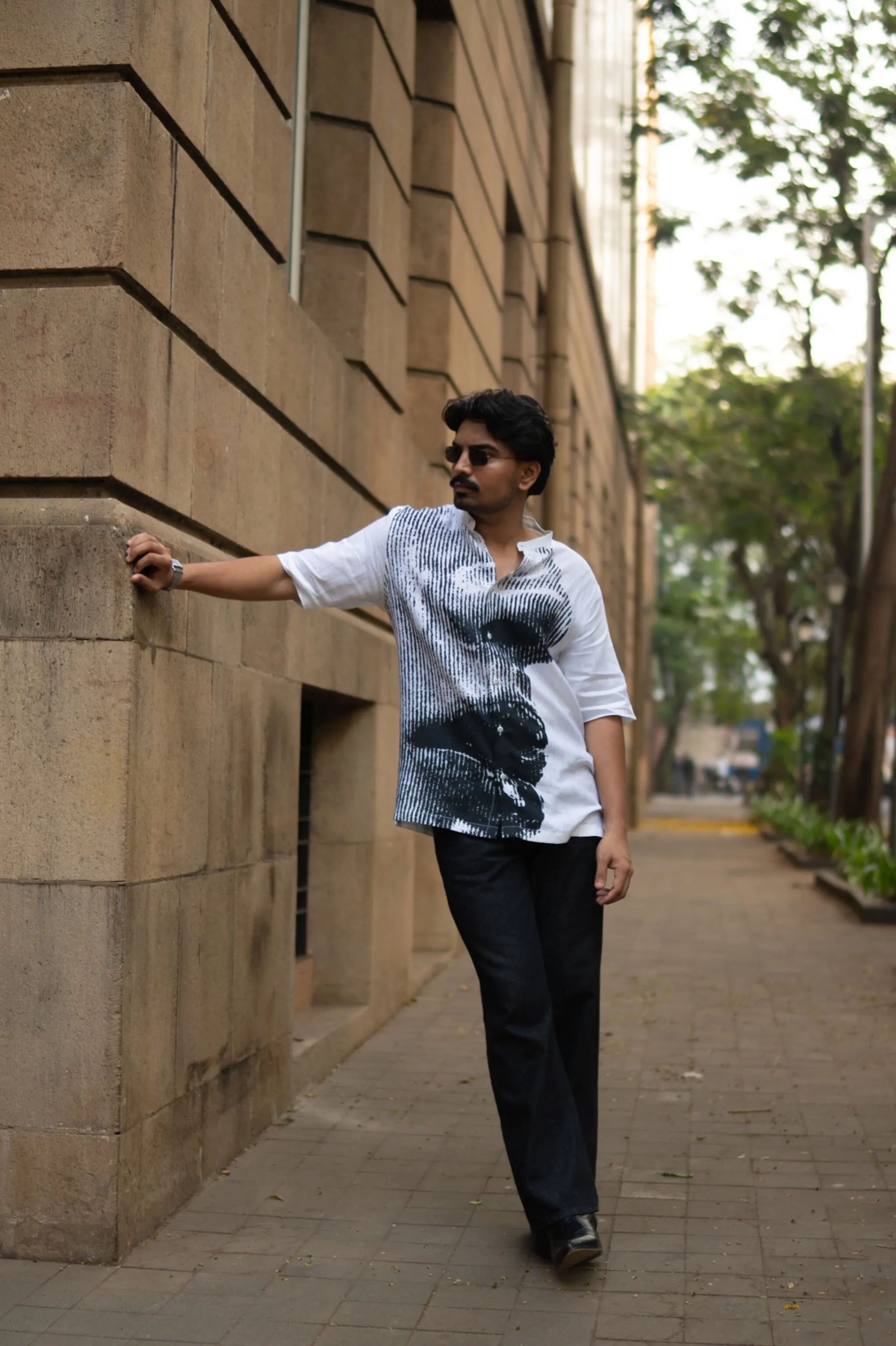 Grayscale Flow Unisex Digital Printed Pure Linen Short Sleeve Shirt - AddysForMen