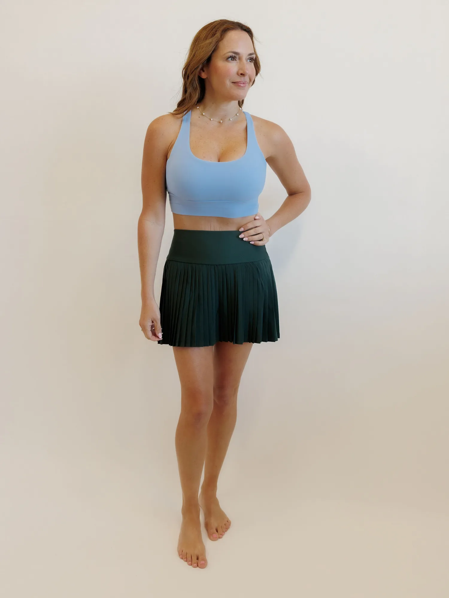Hunter Green "Maddie" Full Pleat Active Skirt with Pockets in Shorts Liner