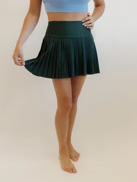 Hunter Green "Maddie" Full Pleat Active Skirt with Pockets in Shorts Liner