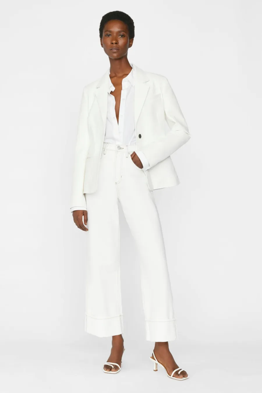 Rolled High Rise Wide Leg Ecru
