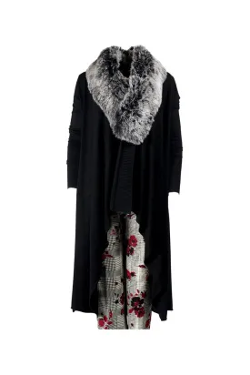 Sioni 10482 041 Long-Sleeve Duster Cardigan with Faux-Fur Collar
