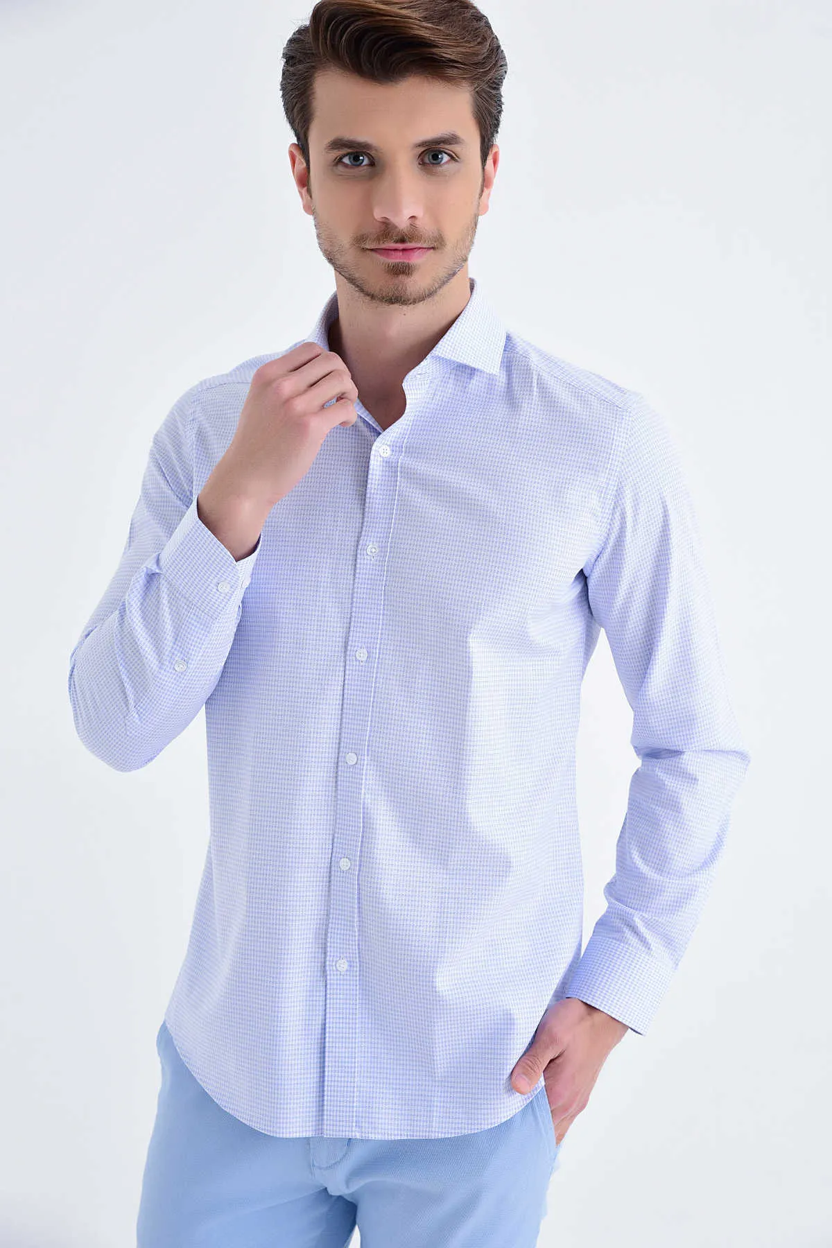 Slim Fit Patterned Cotton Casual Shirt, Blue D.