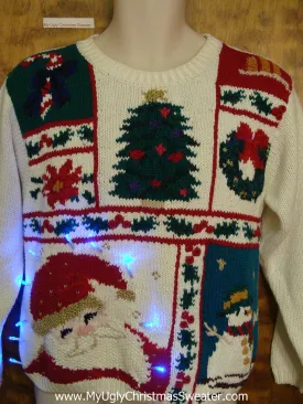 Smiling Santa Ugly Christmas Sweater with Lights